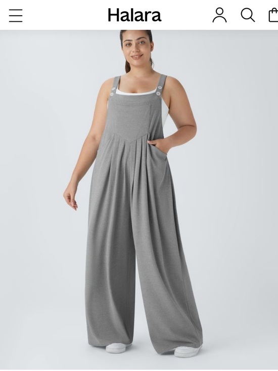 HALARA Pants - Halara NWT Wide-Leg Jumpsuit with Buttoned Straps - Light Gray women’s 3X